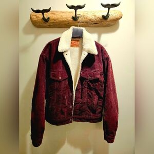 Levi's Men's Corduroy Sherpa Jacket - Burgundy with Cream Collar